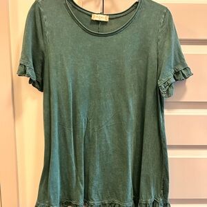 Altar'd State Teal Ruffle Sleeve Tee